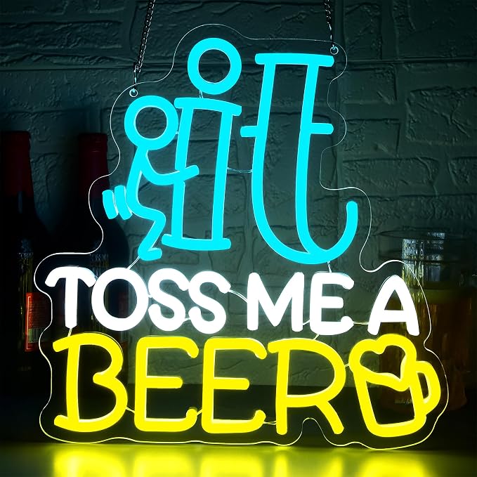 Beer Neon Sign for Wall Decor Beer Led Neon Bar Light for Man Cave | Dimmable LED Neon,Drinker Birthday Beer Gifts,Led 5V USB Powered,Bar,Pub,Bistro,Party Decor,Business Wall Art,13.3*14.1in