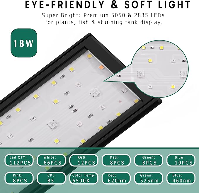 24/7 LED Aquarium Light for 24-30 Inch Plant & Fish Tank IP68, 12-Color & Gradient & Full Spectrum with Sunrise-Daylight-Moonlight, Auto On/Off, Brightness, Extendable Brackets for Freshwater