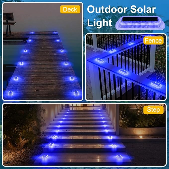 T-SUN Solar Deck Lights Outdoor Waterproof, Deck Lights Solar Powered, Driveway Marker Light for Fence Front Door, Step, Stair, Garden, Sidewalk, Pathway, Dock Porch, Backyard (Blue, 16 Packs)
