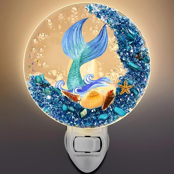 Hortsun Plug in Seashell Night Light Ocean Sea Animal Decorative Night Light Plug in Beach Lamps Vintage Ocean Lamps for Adult for Home Bedroom Living Room Bathroom Wall(Mermaid)