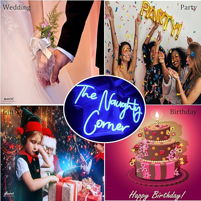 QiaoFei LED "The Naughty Corner" Neon Sign Word/Letters USB Powered Neon Lights for Girls Room Home Bar Art Wall Decor Party Window Living Room Decor Birthday Christmas' Gift(Blue)