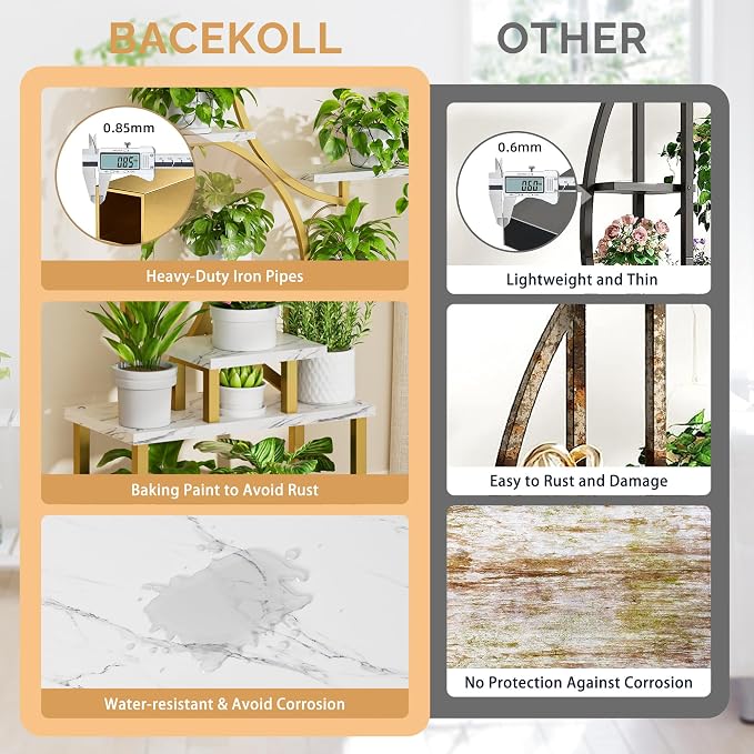 BACEKOLL Plant Stand Indoor with Grow Light, 8 Tier Corner Plant Shelf Tall | 62" Lighted Flower Holder for Plant Multiple, Space-Saving Beautiful Display Growing Rack for Home, Sturdy Metal, Faux Marble