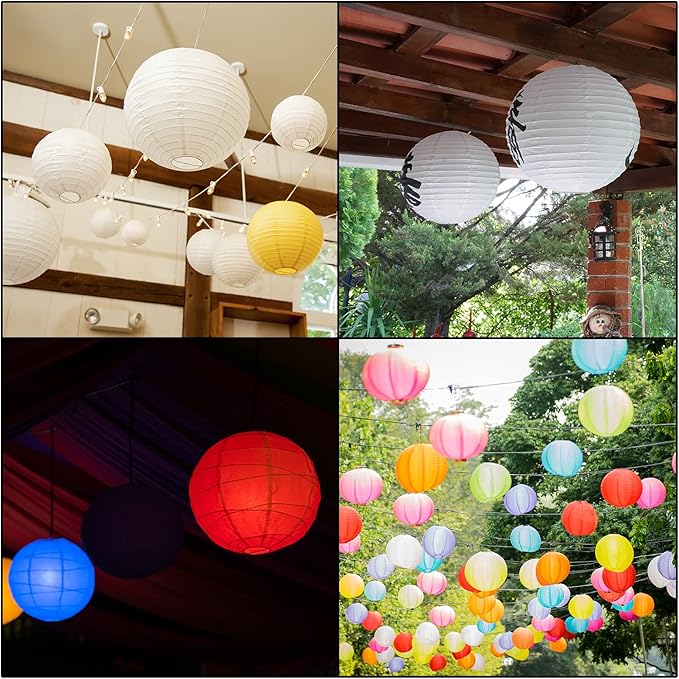 PATIKIL 8 Inch Paper Lanterns, 6 Pack Round Folding Hanging Lamp Shade for Wedding Home Party Festival Celebration, Black