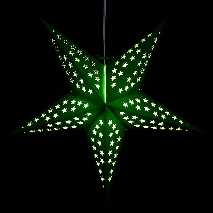 Solid Green Paper Star Lantern with 12 Foot Power Cord Included