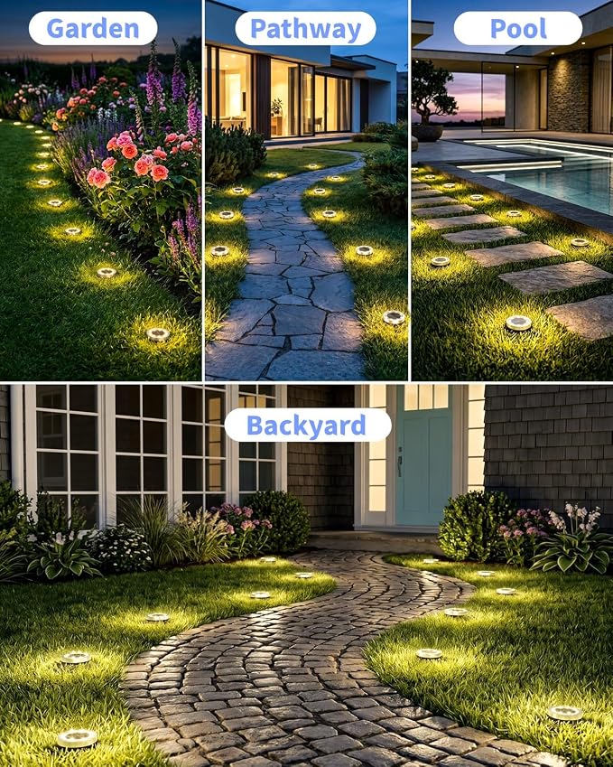 2.1 inch Mini Solar Ground Lights 16 Pack Outdoor IP65 Waterproof Solar Flat Garden Light Anti-Rust Solor Powered Disc Pathway Lights for Outside Walkway Yard Landscape Patio Lawn Driveway-Warm White