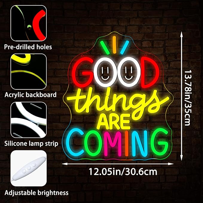 Good Things Are Coming Neon Sign for Classroom Bedroom Decor Birthday Gift | Dimmable LED Light,Reliable material,USB Power,Encouragement vibe