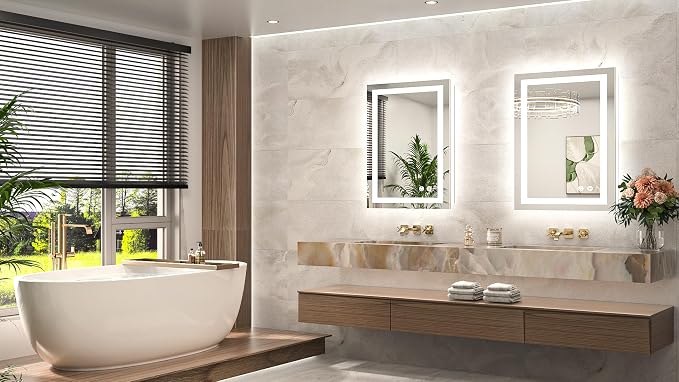 LED Bathroom Mirror 22 x 30 Inch Lighted Bathroom Vanity Mirror with Lights, Brighter Frontlit and Backlit Light up Anti Fog Mirror, 3-Color Dimmable, Shatterproof Tempered Glass, Waterproof
