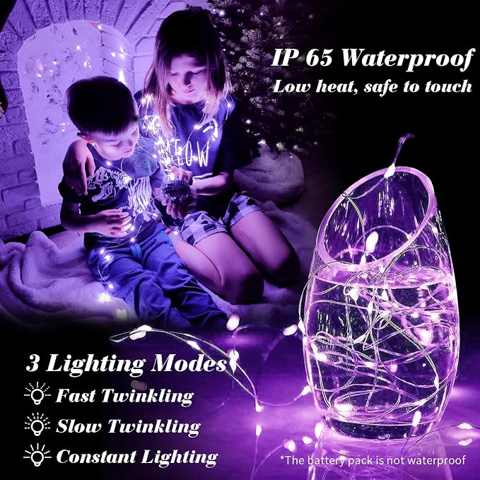 ZGWJ 24 Pack Purple Fairy Lights, Mini String Lights | Battery Operated 7 FT 20 LED Waterproof 3 Modes for DIY, Parties, Wedding, Halloween, Christmas Decoration