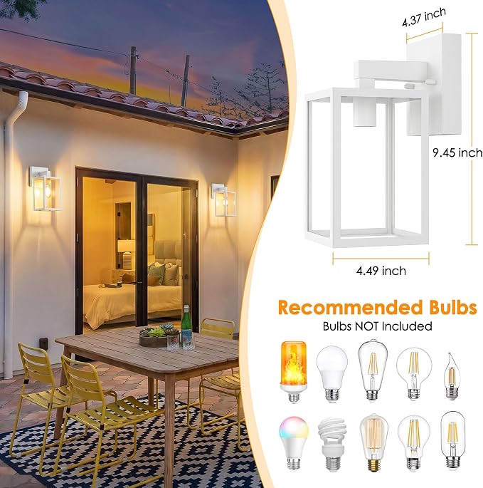 Outdoor Wall Lantern, Waterproof Exterior Wall Sconce Light Fixture, White Front Door Lamp, Anti-Rust E26 Socket Porch Lighting