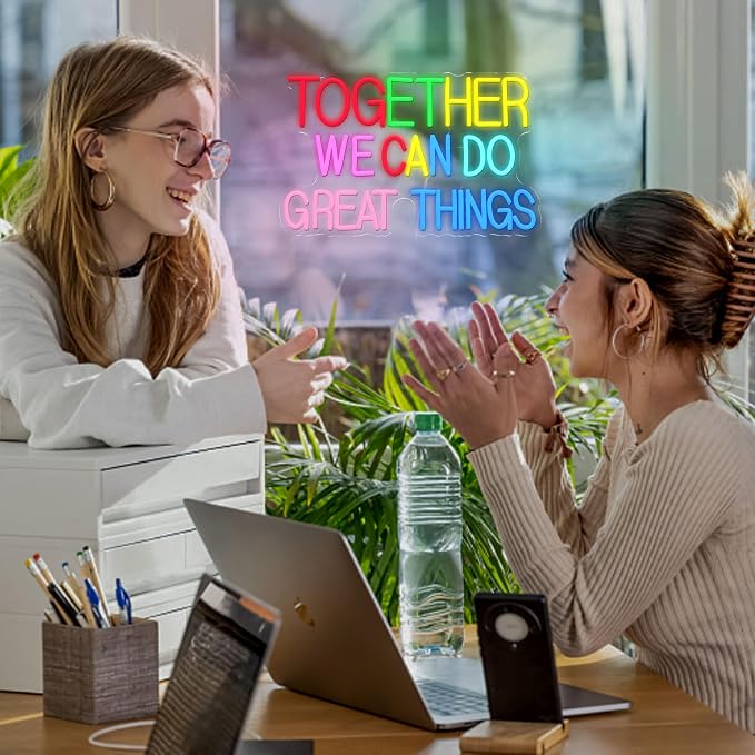 Together We Can Do Great Things Neon Sign Multicolor Encourage Letter Neon Light for Wall Decor Dimmable Positive Affirmation LED Light Sign for Wedding Party Store Home Birthday (16.54*10.63)
