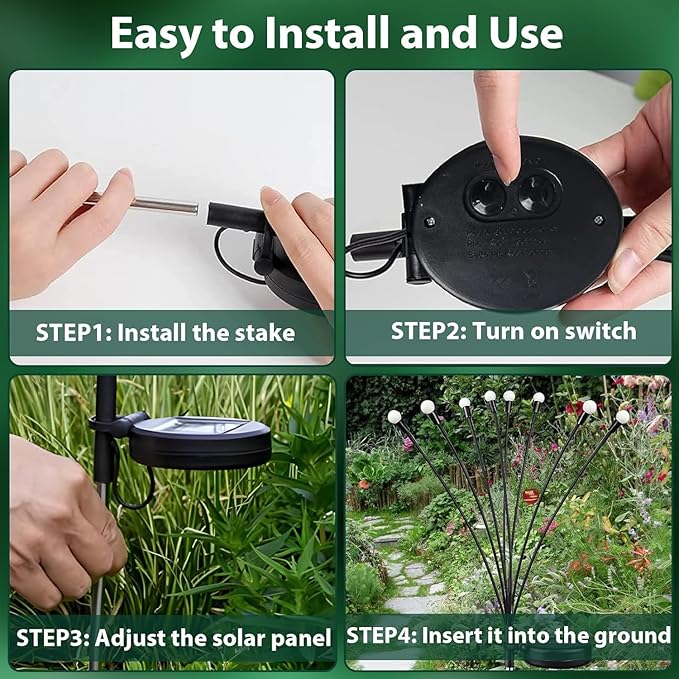 6 Pack Solar Garden Lights Outdoor Waterproof Firefly Lights Warm White | 2 Lighting Mode, Auto On/Off, Sway with Wind, Waterproof Solar lights Outdoor for Garden Yard Pathway Landscape Decorations