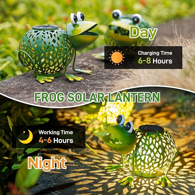 Solar Lanterns Outdoor Waterproof, 2 Pack Frog Solar Lights with Auto On/Off for Garden Yard Pathway Table Decor,2025 Gardening Lovers Mom Gifts