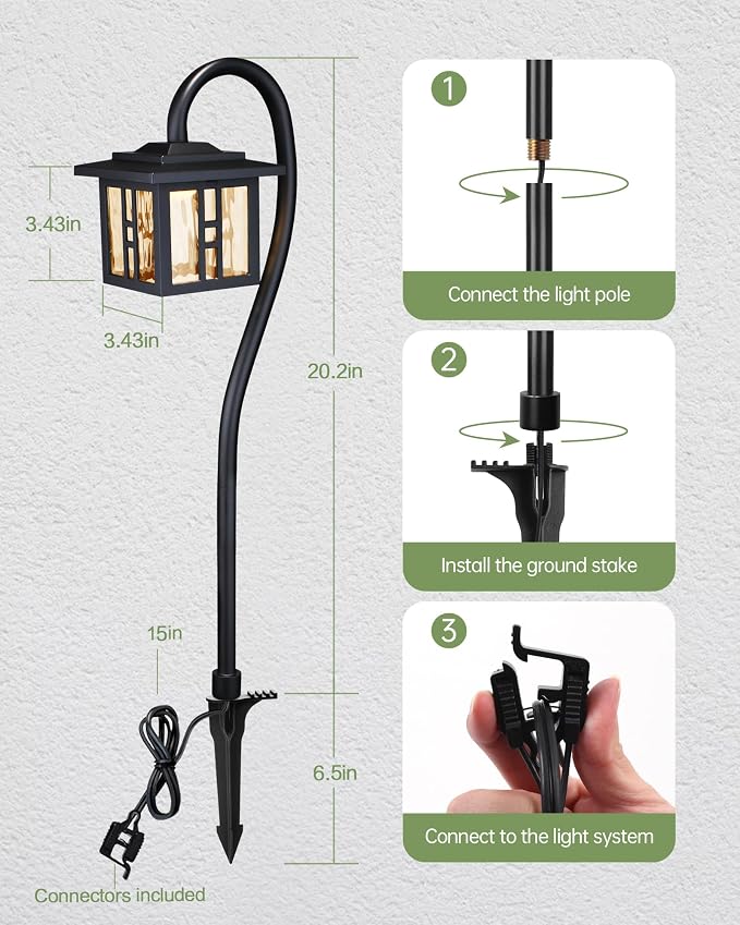 LITFIT Low Voltage Landscape Lighting, 12-Pack LED Pathway Lights Outdoor | 12V 3W 185LM 3000K Black Yard Lights with Connector, Aluminum Wired Landscape Lights for Walkway Garden Path