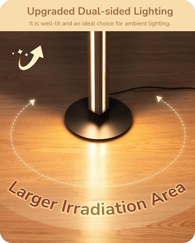 EDISHINE Wooden LED Floor Lamp with Remote, Dual Lighting, 7CCT & Dimmable | Foot Switch, Night Light Mode, Memory Function, Standing Lamp for Bedroom, Office, Walnut Wood