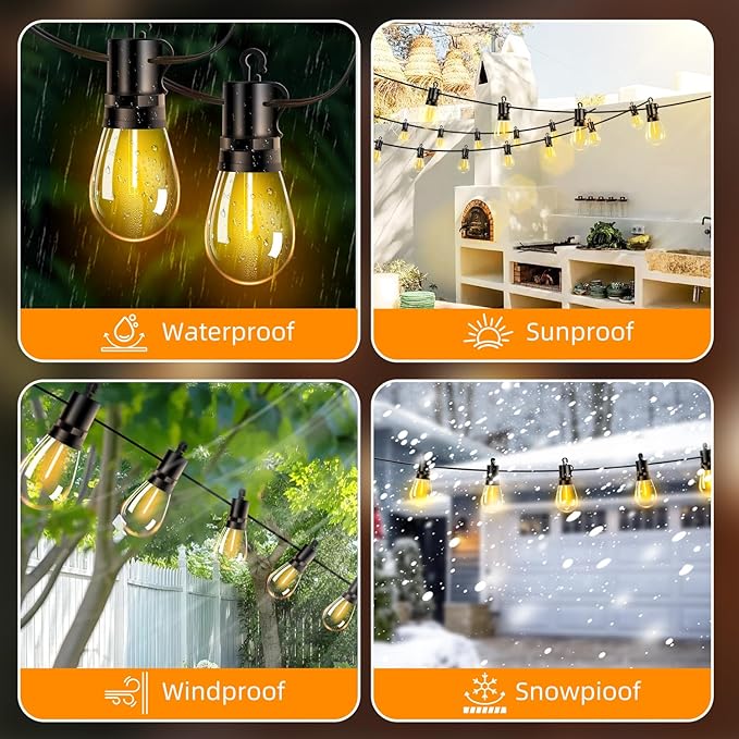 Outdoor Patio String Lights 200ft: S14 LED Shatterproof Bulbs 3 Modes Button Control - Waterproof Connectable Hanging Lights - Garden Backyard Yard Gazebo Porch Party Decorative