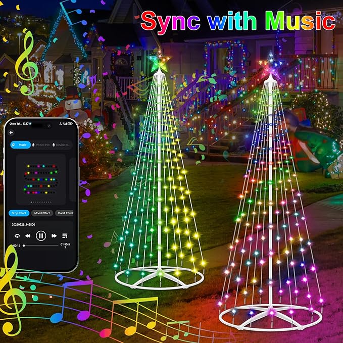 Forlivese 5FT Smart LED Cone Tree Light, USB Powered Valentine's Day Lights with App & Remote, DIY, Color Changing, Music Sync, Waterproof Outdoor Lighted Tree for Yard Porch Valentine Day Decoration