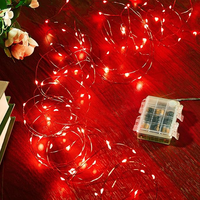 Ariceleo 2 Pack 32.8 Ft. Battery Operated Outdoor String Lights with Remote & Timer, LED Red Fairy Lights, Waterproof Twinkle Lights for Bedroom, Dorm, Mason Jar, Wedding, Party, Christmas