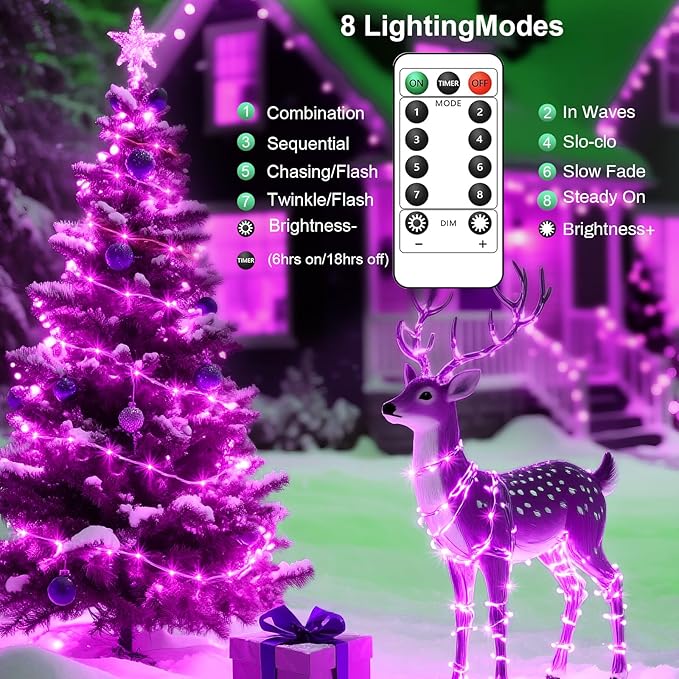 1Pack USB Plug in Fairy String Lights,16ft 50 LED Copper with Remote and Timer, 8 Modes Waterproof Twinkle String Lights Battery Powered for Bedroom Indoor Party Wedding Christmas Decoration(Pink)