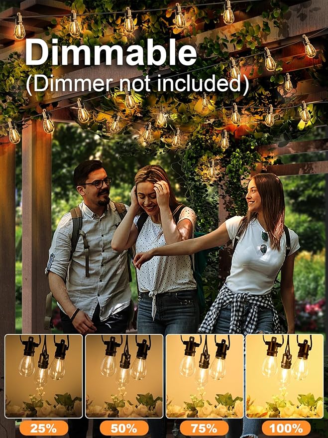Svater Outdoor String Lights LED 100FT, Waterproof for Outside Patio Light | Commercial Grade Hanging Lighting for Bistro Cafe Backyard Porch Party, Shatterproof IP65 LED Bulbs,Warm White