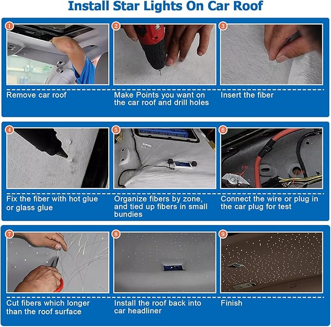 AZIMOM 16W Twinkle & Sound Activate 500pcs*0.03in*9.8ft Fiber Optic Starlight Headliner Kits for Car Home Star Ceiling Sky Decoration, APP& Remote Control Light Engine End Glow Fiber