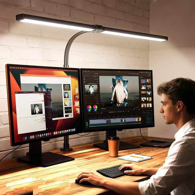 LED Desk Lamp with Clamp, 18W Dimmable Light, No Remote | 18W Dimmable Eye-Caring Clamp Light with Anti-Glare Cover and Flexible Gooseneck for Office, Dorm, Home and Study