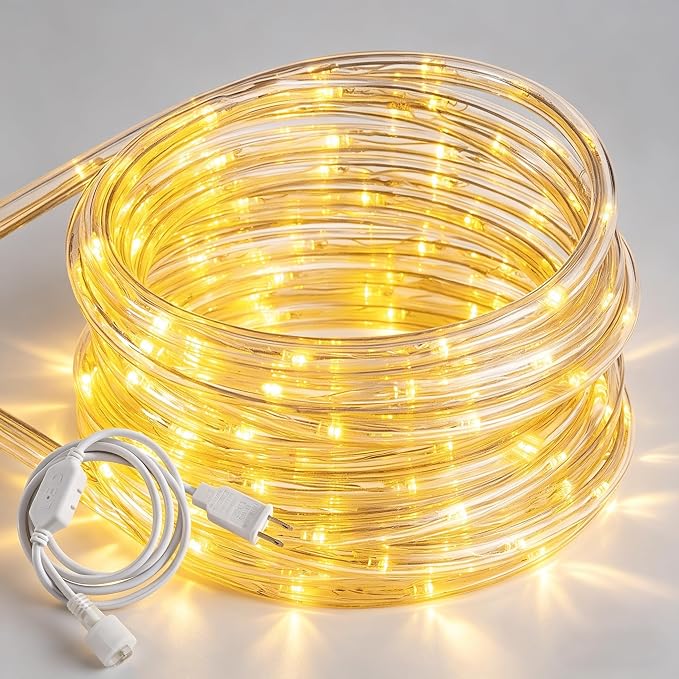 50ft Warm White Rope Lights, Connectable for Indoor & Outdoor,110V Flexible Tube Lights,Waterproof Clear LED Rope Lighting for Outside, Deck, Patio, Pool, Camping, Bedroom Decor,Landscape