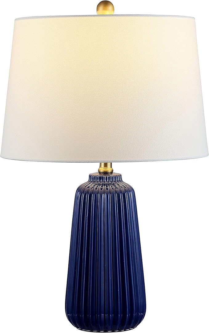 SAFAVIEH Lighting Collection Sawyer Modern Navy Blue Ceramic 24-inch Bedroom Living Room Home Office Desk Nightstand Table Lamp (LED Bulb Included)