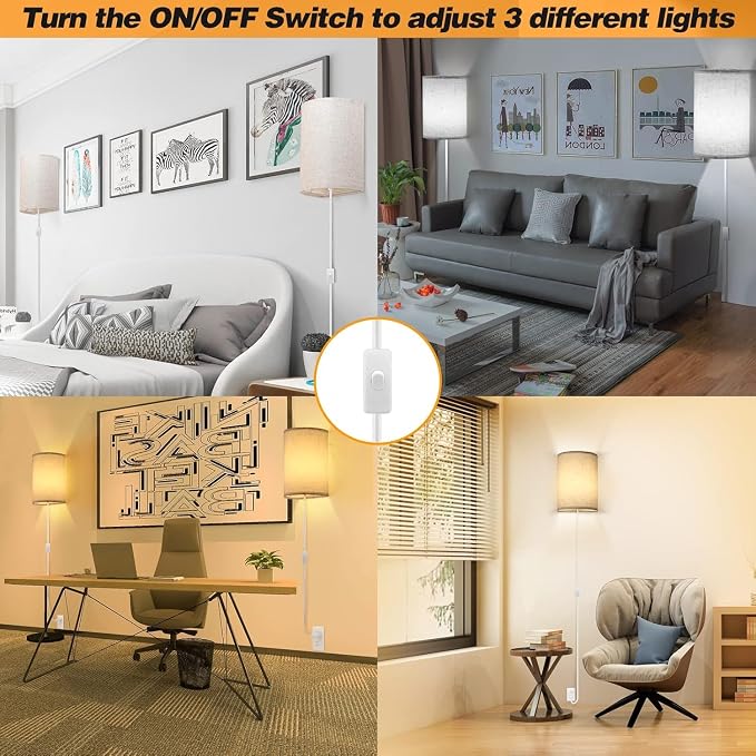 Plug in Wall Sconce, 3 Color Wall Sconces Set of Two, Industrial Lamp | with Plug in Cord, Rustic Wall Sconce Fixture, On/Off Switch Vintage Wall Light Fixture for Headboard Bedroom Porch (Beige)
