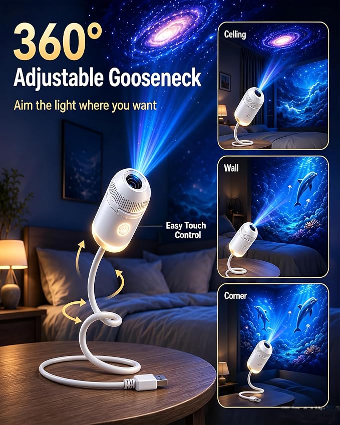 Galaxy Projector Night Light, 2-in-1 Holographic Star 5d Ocean Projector Plug and Play hd Star Smart Dynamic Ceiling Projectors Lamp 360° Space Starry Sky USB Projection