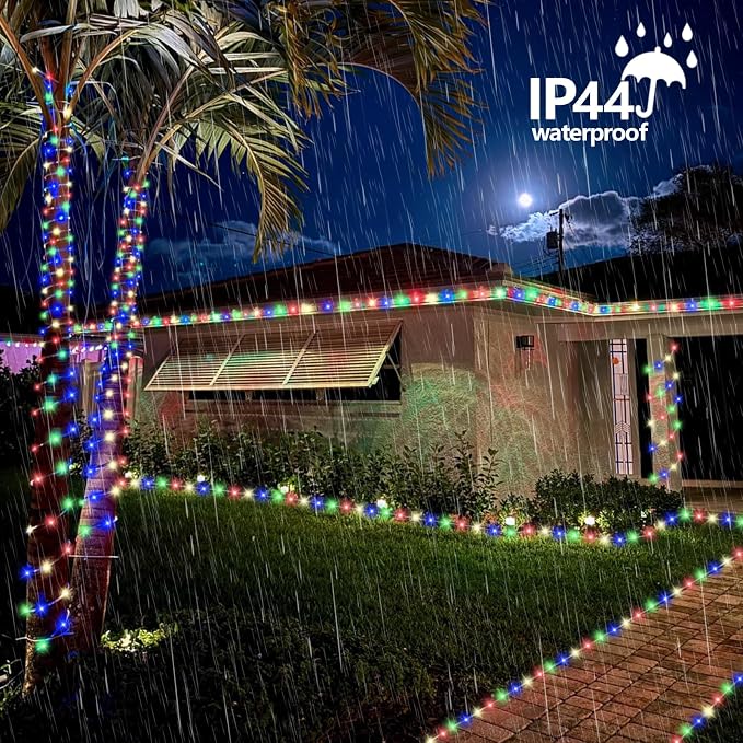 QITONG Solar Rope Lights Outdoor, 66ft 200 LED Multicolor Solar Tube Lights, Trampoline Fairy Lights in Clear Thin Tube with 8 Modes