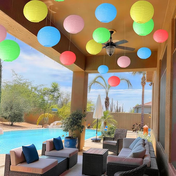 KNONEW 20 Pack 10" Multicolor Outdoor Silk Lanterns Decorative Party Waterprooof Chinese Hanging Round Lanterns for Weddings, Birthdays, Parties Decoration (No Light Bulbs Included)