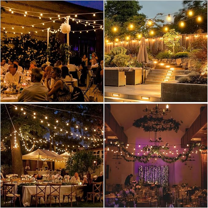 Yusist 104FT(98+6) Solar String Lights Outdoor Waterproof, Solar Powered Patio Light with 30+2 Dimmable S14 Edison Bulbs Shatterproof & Remote Control, Solar String Lights for Outside Garden Backyard