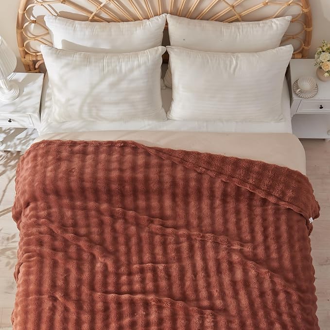 NEWCOSPLAY Queen Blanket for Couch Coffee Super Soft Flannel Fleece 3D Bubble Lightweight Bed Blanket All Season Use (Coffee, Queen(90"x90"))