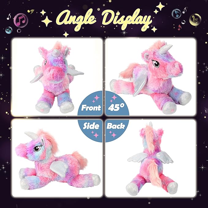 Hopearl Colorful LED Musical Stuffed Unicorn Lighting Up Singing Plush Toy Adjustable Volume Lullaby Animated Soothe Birthday Festival for Kids Toddler Girls, Rainbow, 16''