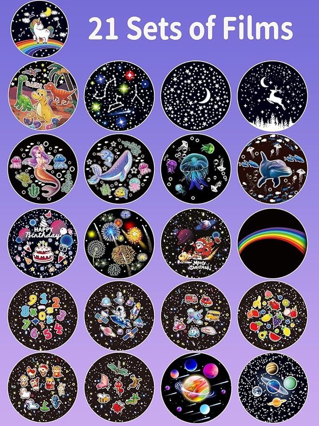 21 Sets of Films, Projector Night Light for Kids Bedroom, Ceiling, 13 Soothing Sound, Baby Star Galaxy Projector, Remote Night Lights for Girls Kids with Music Timer 360°Rotation, Nursery, Room Decor