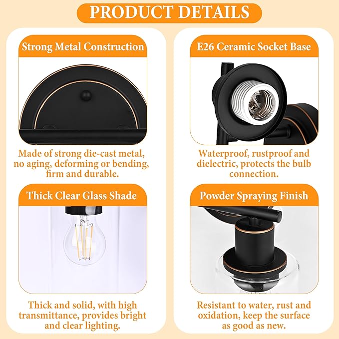 Oil Rubbed Bronze 3-Light Bathroom Vanity Light Fixture Over Mirror, 3-Light Oil Rubbed Bronze Vanity Lights for Bathroom Three Bulb Wall Sconce Over Sink