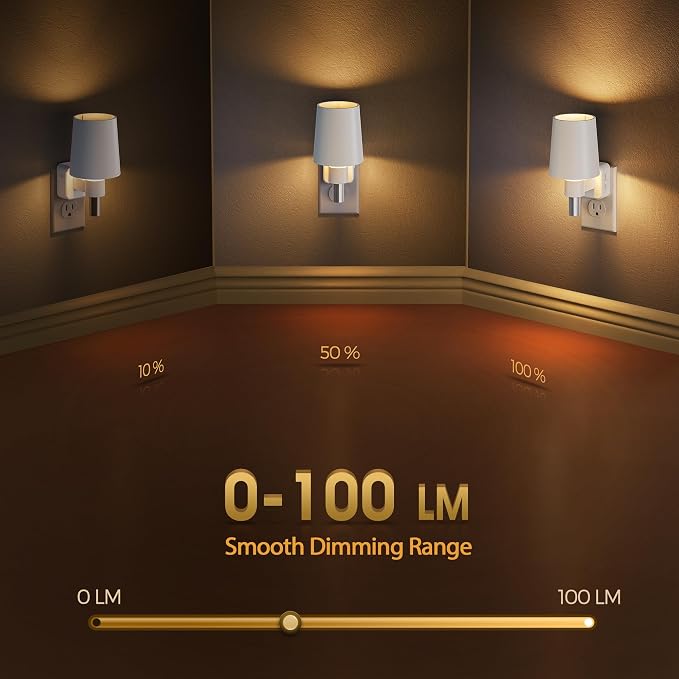 Night Light Dimmable Night Lights Plug into Wall Soft White 3000K | Dusk to Dawn Sensor, 0-100LM, Plug in NightLight, Vintage Night Light Compact for Hallway Bedroom Stairway