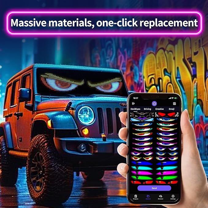 2Pcs Programmable Devil Eyes Light for Cars | LED Eyes for Truck Windshield | Bluetooth APP Control | Can Edit Text/Graffiti/Animations
