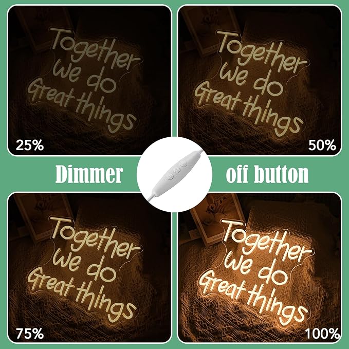 Together We Do Great Things Neon Sign Dimmable Inspirational Neon Light Signs Wall Art Decor for School Home Office Positive Classroom Decor USB Neon Light 16.5 * 12.6 IN