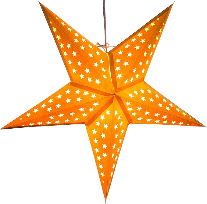 Solid Yellow Paper Star Lantern with 12 Foot Power Cord Included