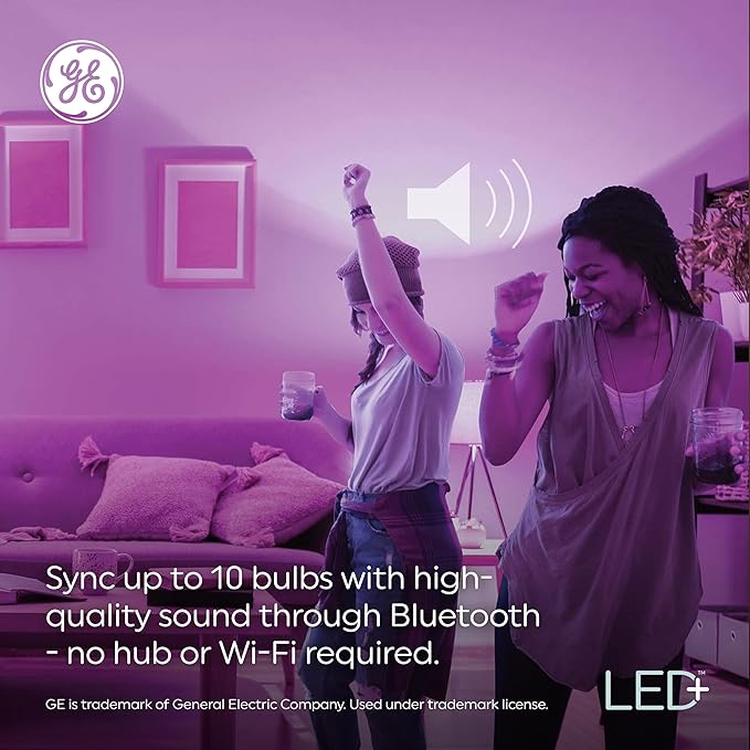 GE LED+ A21 LED Light Bulb, Indoor Color Changing Wireless Blutooth Speaker Light with Remote, 9W, Multicolor and Soft White (1 Pack)