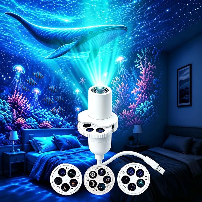 Ocean Projector, Ocean & Galaxy Night Light for Bedroom, Car(15 Patterns) | LED Starry Sky Lamp with 360 Degree Flexible Gooseneck for Home Decor Sleep Mood Lighting