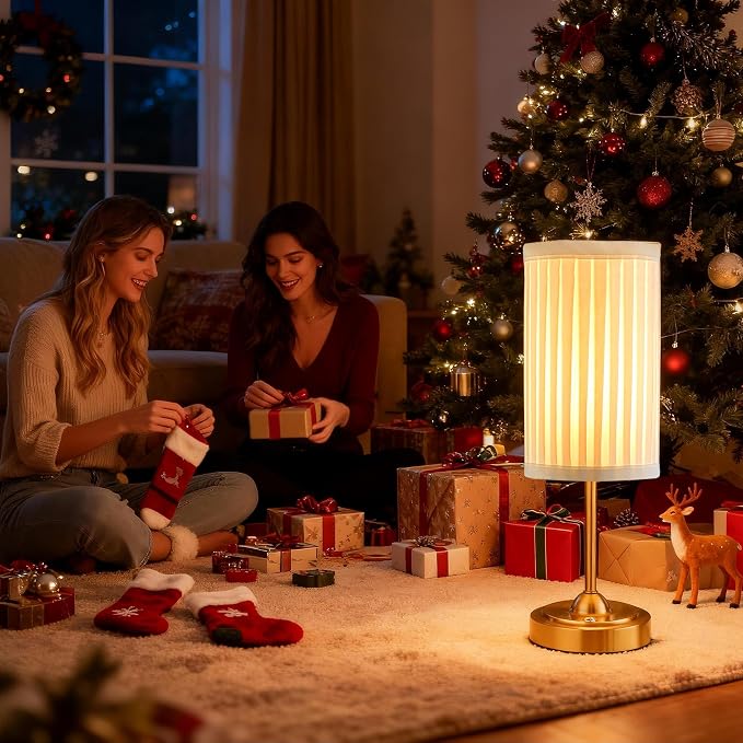 Mr.White Rechargeable Cordless Table Lamp with Fabric Shade, 5200mAh Battery Operated LED Touch Table Light, for Restaurant Kitchen Patio Dinner (Bronze)