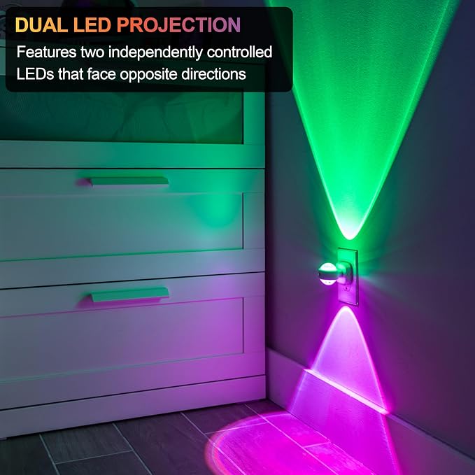 GE Plug in Color Changing Night Light with Dusk to Dawn Sensor, Wall Wash | for Home Decor Color Changing Dimmable Rotating Dusk to Dawn Sensor, Ambient Lighting, Apartment Essentials