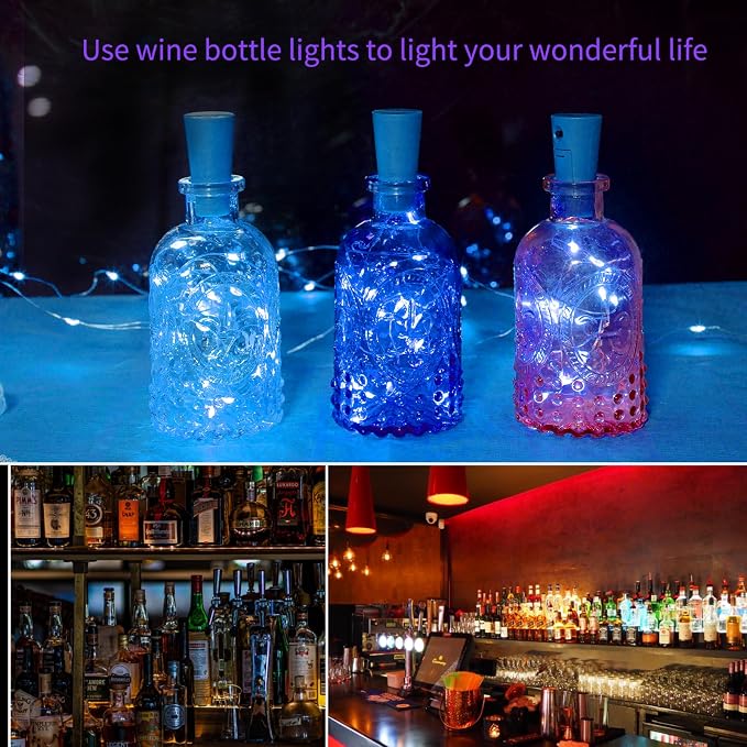 Brightown 10 Pack Wine Bottle Lights with Cork, Blue | 7ft 20 LED Battery Operated Cork Lights, Waterproof for Liquor Bottles DIY Party Holiday Wedding Décor