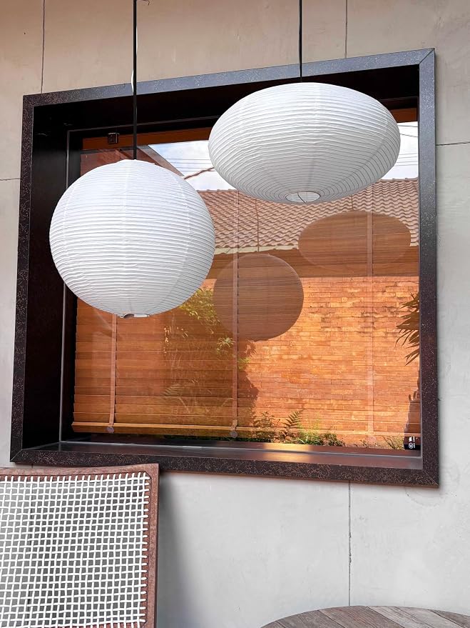2 PCS Chinese Paper Lanterns White Lampshade, 16inch Large Round and 18inch Oblate Pendant Lamp Shade, Rice Paper Lampshade Ceiling Foldable Light Shade for Interior Home Decoration