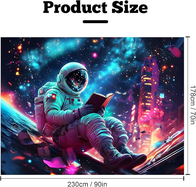 BVBOX Blacklight Space Astronaut Tapestry UV Reactive Galaxy Planet Glow in Dark Tapestries Black Light Poster Neon Wall Hanging Art for bedroom Living Room (Astronaut-UV-3M)