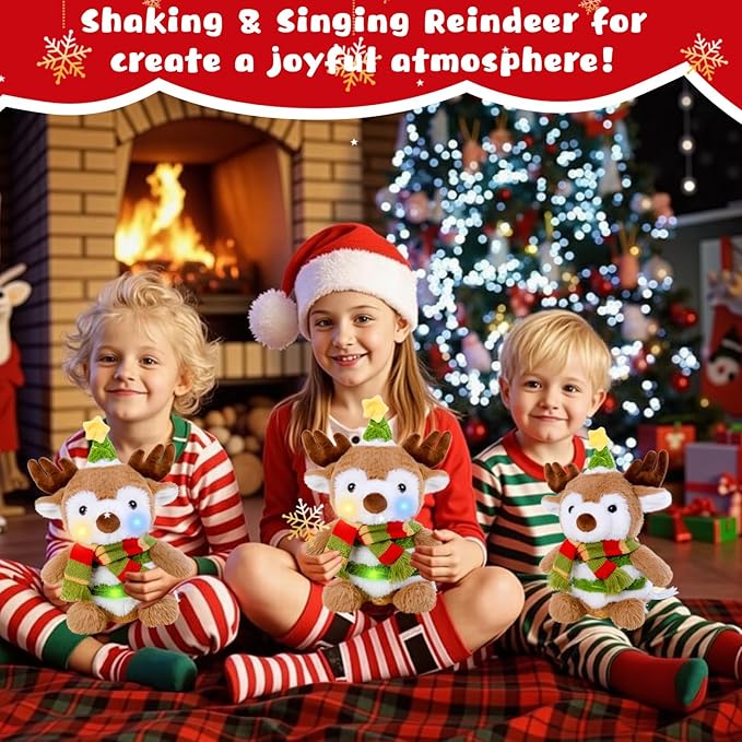 Christmas Reindeer Plush Interactive Toy, Dancing Singing Repeating Light up Reindeer Stuffed Animal, Animated Christmas Plush Musical Holiday Decorations for Kids Boys Girls Gifts