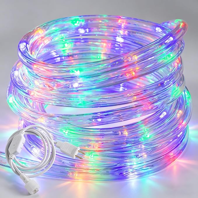 50ft Multicolor Rope Lights,Connectable for Indoor & Outdoor,110V Transparent Flexible Tube Lights,Waterproof LED Rope Lighting For Outside,Deck,Patio,Pool,Camping,Bedroom Decor,Landscape Lighting