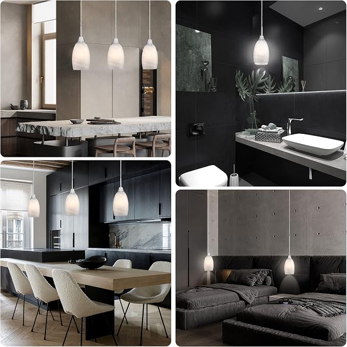 Viinew 3-Pack Glass Pendant Light,Mini White Swirl Glass Pendant Light | Handblown White Art Oval Glass Hanging Pendant Light for Kitchen Island Dining Room Living Foyer Brushed Nickel Finish
